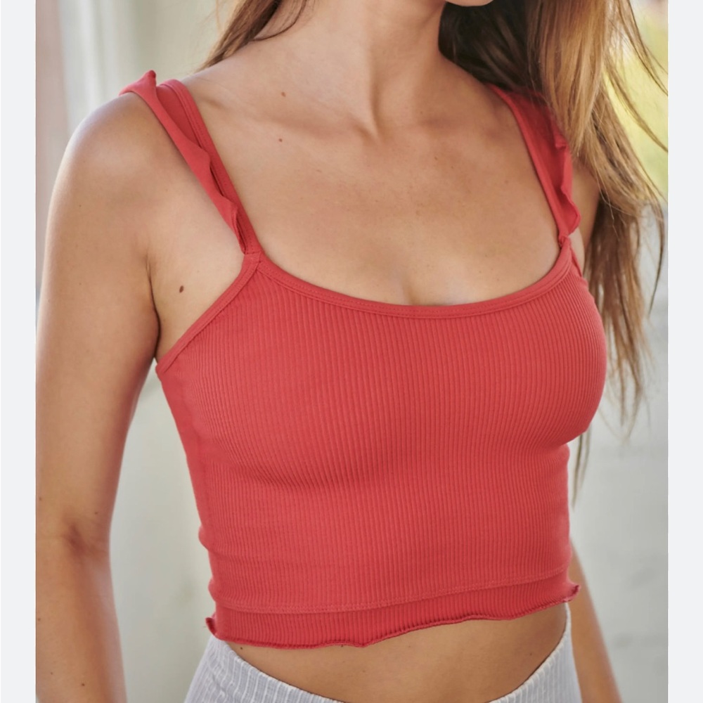 FP Movement Free Throw Ruffle Longline Bralette in Savannah Rose. Size is M/L